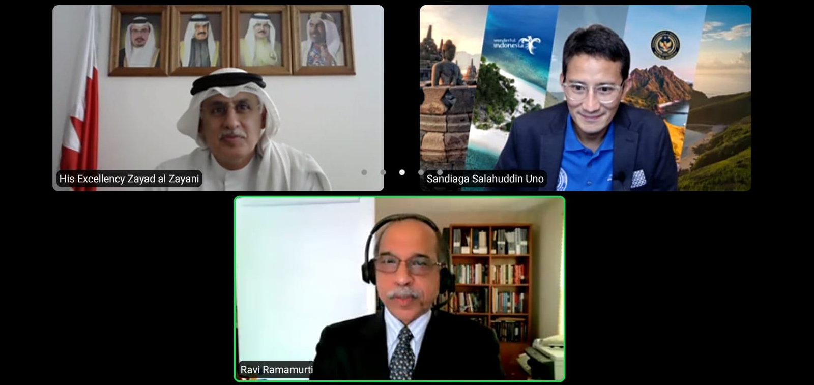 وزير الصناعة والتجارة والسياحة رئيس مجلس إدارة هيئة البحرين للسياحة والمعارض يشارك كمتحدث رئيسي في اللقاء النقاشي الذي تنظمه جامعة نورث إيسترن ببوسطن بالولايات المتحدة الامريكية وذلك عبر تقنية الاتصال المرئي