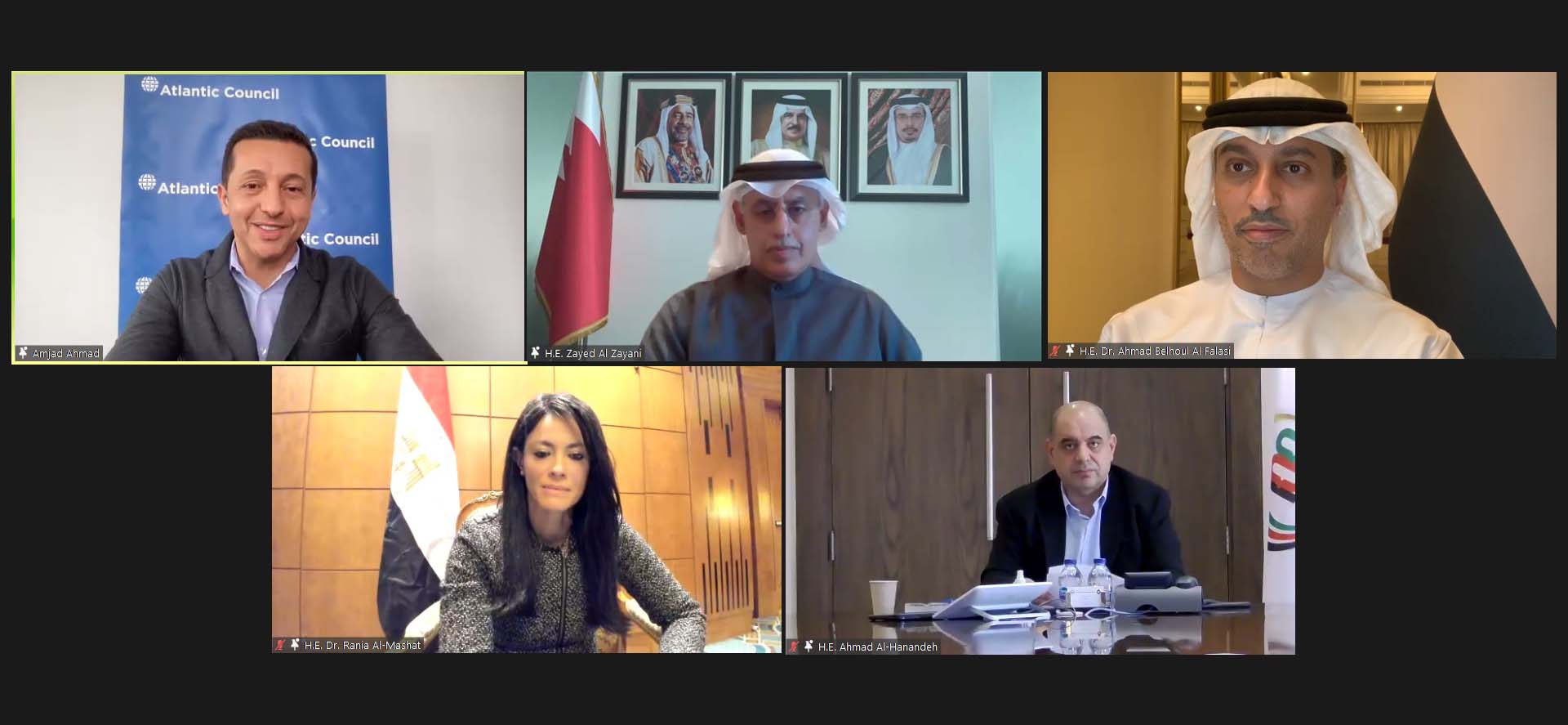 وزير الصناعة والتجارة والسياحة يشارك كمتحدث في فعالية إطلاق مبادرة &quot; تمكين الشرق الأوسط &quot; للمجلس الأطلسي وذلك عبر تقنية الاتصال المرئي